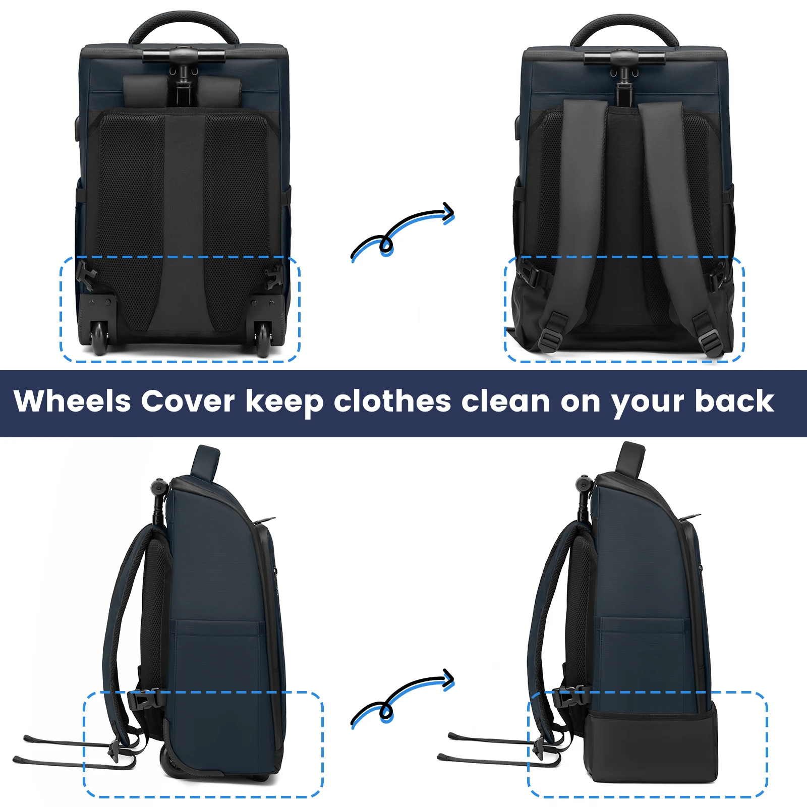 Rolling Backpack Travel Backpack with Wheels Business Rolling Luggage Backpack Waterproof Luggage Bags Cabin Carry on Bag