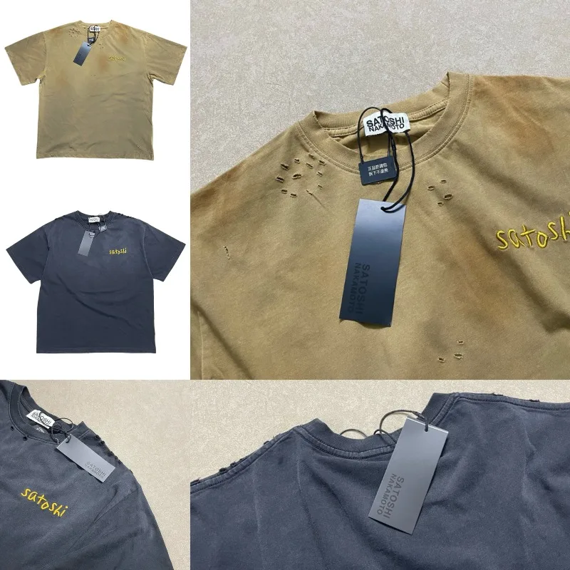 26SS Summer New Satoshi Nakamoto Short Sleeved American Retro Washed Men's Women's T-Shirts