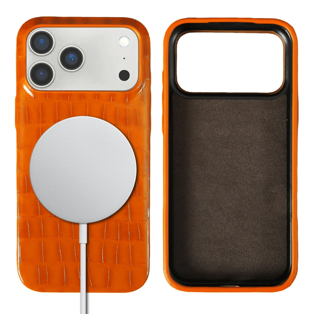 

For Magsafe Crocodile Leather Case For iphone 15 16 17 Pro Max Air 17e 16e 14 8 7 Plus 13 12 Mini Phone Case Back Cover Funda