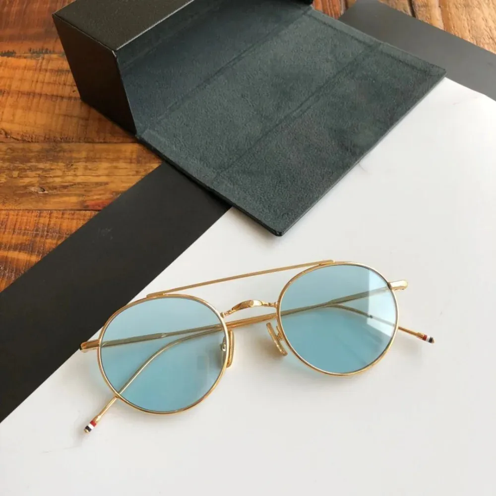 Fashion Brand Vintage Alloy Sunglasses TB101 Retro Double Beam Round Eyeglasses Frame Men Women Gafas Spectacles Goggles Eyewear