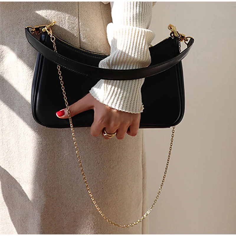 Hobo-Kettenriemen-Umhängetasche, Vintage Leichte Casual Handtasche, Einfarbige Pendler-Arbeits-Reise-Damentasche – Detail 8