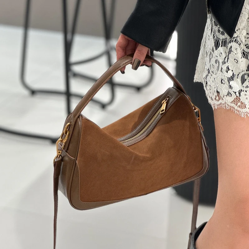 

Matte Cowhide Shoulder Bag with Adjustable Long Strap Lightweight Leather Carry Zipper Pocket Daily Bag Luxury women bags