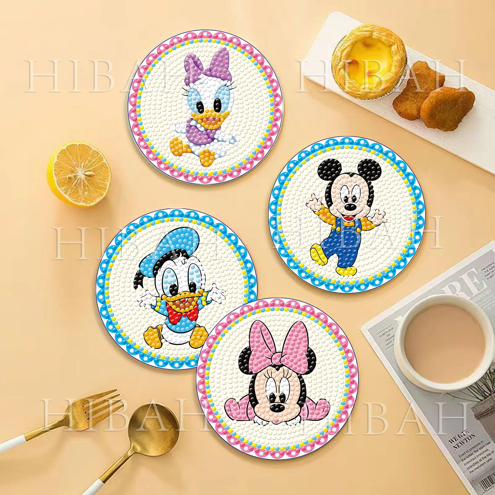 

Mickey Minnie Donald Duck DIY 5Pcs Rhinestone Studded Coaster Slip Resistant Coasters Gift Souvenirs Animal Ornament