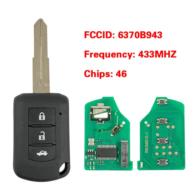 

CN011030 Aftermarket 3 Button Key Head Remote Fob J166E PCF7961 433MHz Part No. MIT11R 6370B943 For Mitsubishi Lancer 2019+