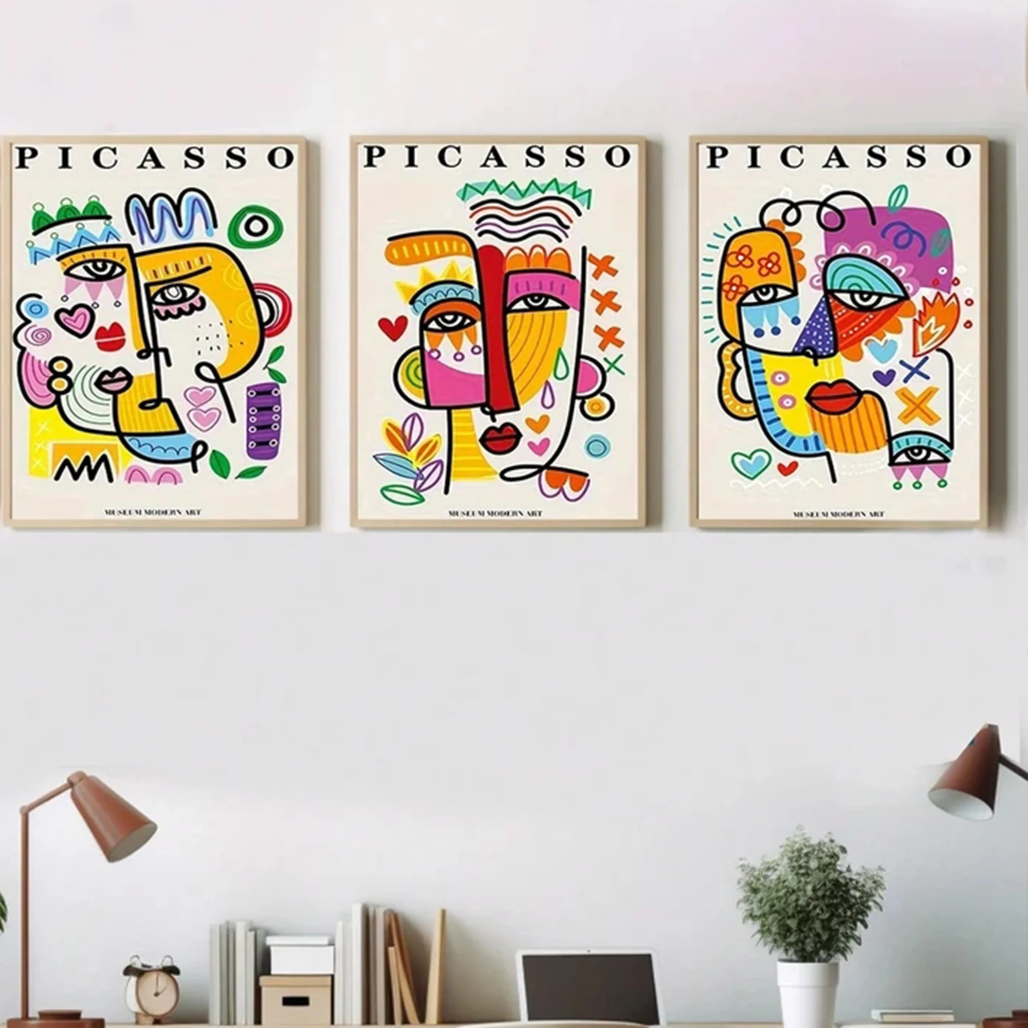 3pcs frameless Canvas Painting 3pcs Modern Colorful Abstract Picasso Wall Art Print Canvas Painting Poster Picture For Living Ro