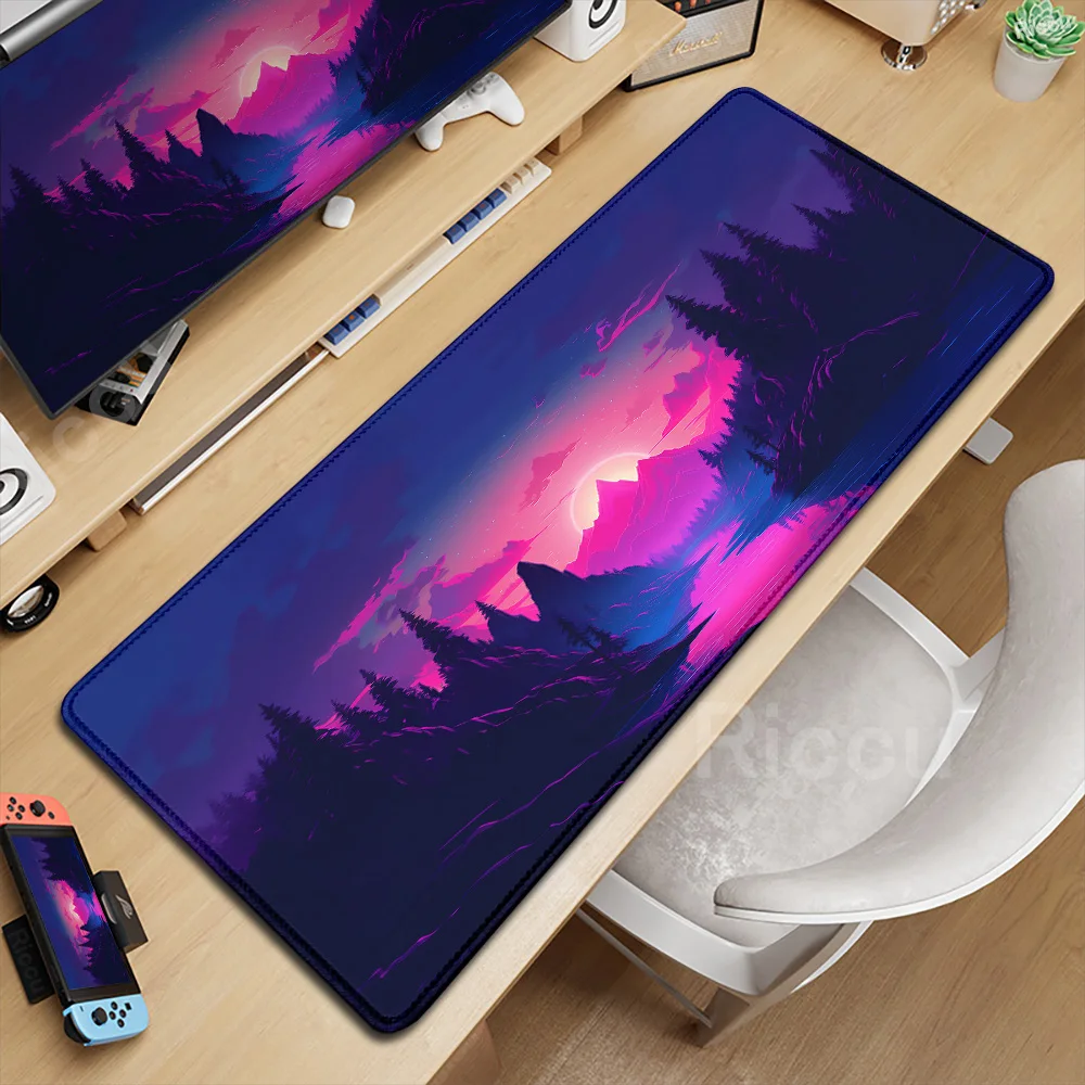 

900x400mm Anime Landscape Mouse Pad Cartoon Sunset Pattern Big Table Pad PC Gaming Keyboard Mat Anti-slip Office Long Carpet Mat