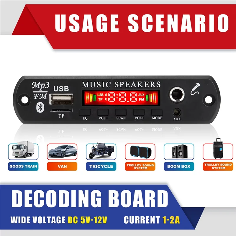 B92B-12V MP3 Decoder Board Bluetooth 5.0 Wireless Car Audio Microphone MP3 Bluetooth Amplifier Board With Remote Control