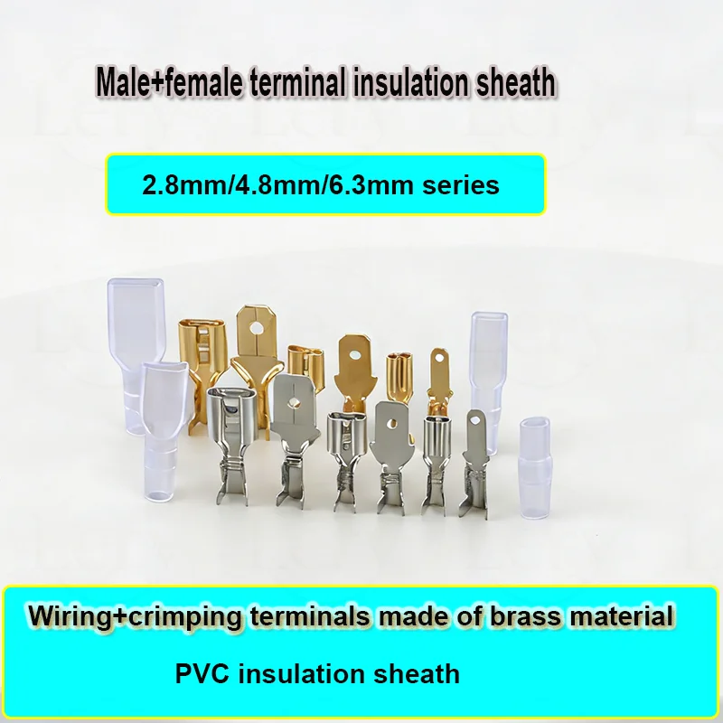 

50/100Pcs 2.8mm 4.8mm 6.3mm Male Female Plug-in Spring Wiring Terminal Insulation Sheath Cold Pressed Terminal Block