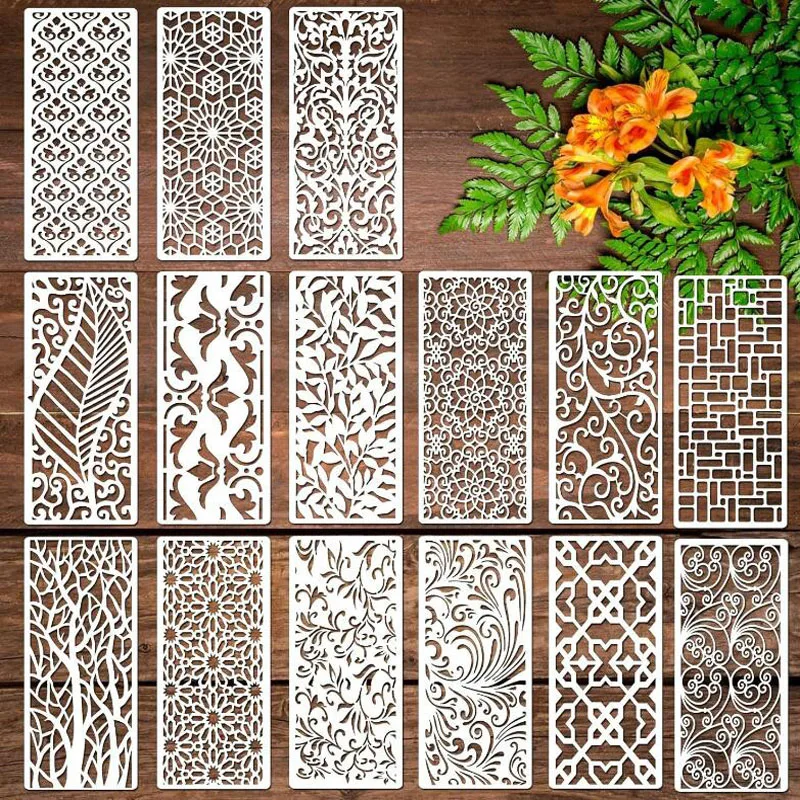 mandala flores coloring embossing stencil faca voce mesmo scrapbooking patterns decoracao de modelo pintura de ferias reutilizavel 30x13cm 15 pcs 01