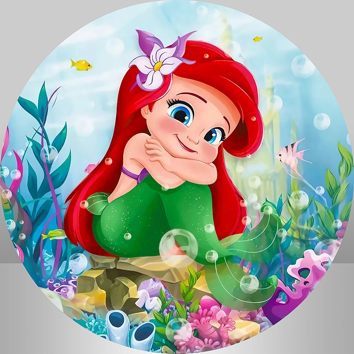 Princess Ariel Little Mermaid Round Circle Backdrop Cover Undersea Mermaid Background Photography Girl Birthday Party Decoration