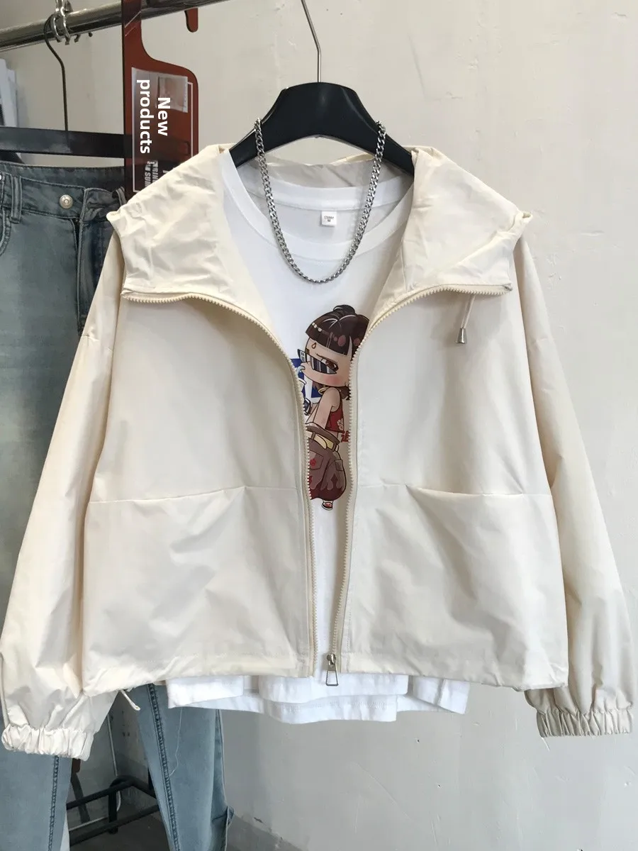 

2025 New Women's Loose Fit Zipper Hooded Jaet ort Sle Casual Slimming Coat College Sle Small Size Friendly Top