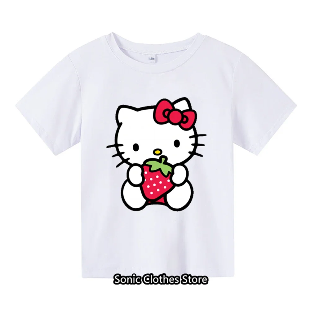 

New 3-14 Years Children Short Sleeves T-shirt Cartoon Hello Kitty Tshirt Girls Tops Kids Baby Boys Clothes Men Women Tshirt Set