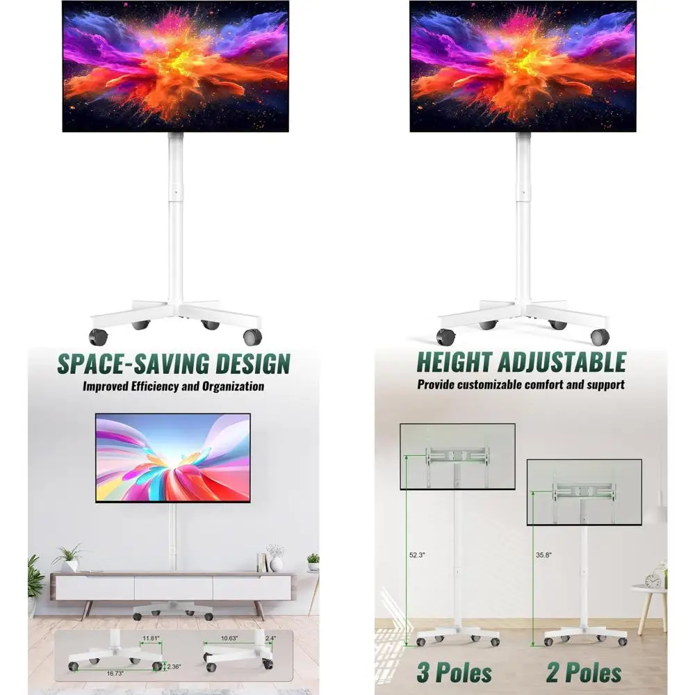 

Портативная тележка для телевизора с регулируемой высотой для ЖК- и LED-телевизоров с диагональю 23-75 дюймов, до 88 фунтов, VESA 400x400 мм, белая