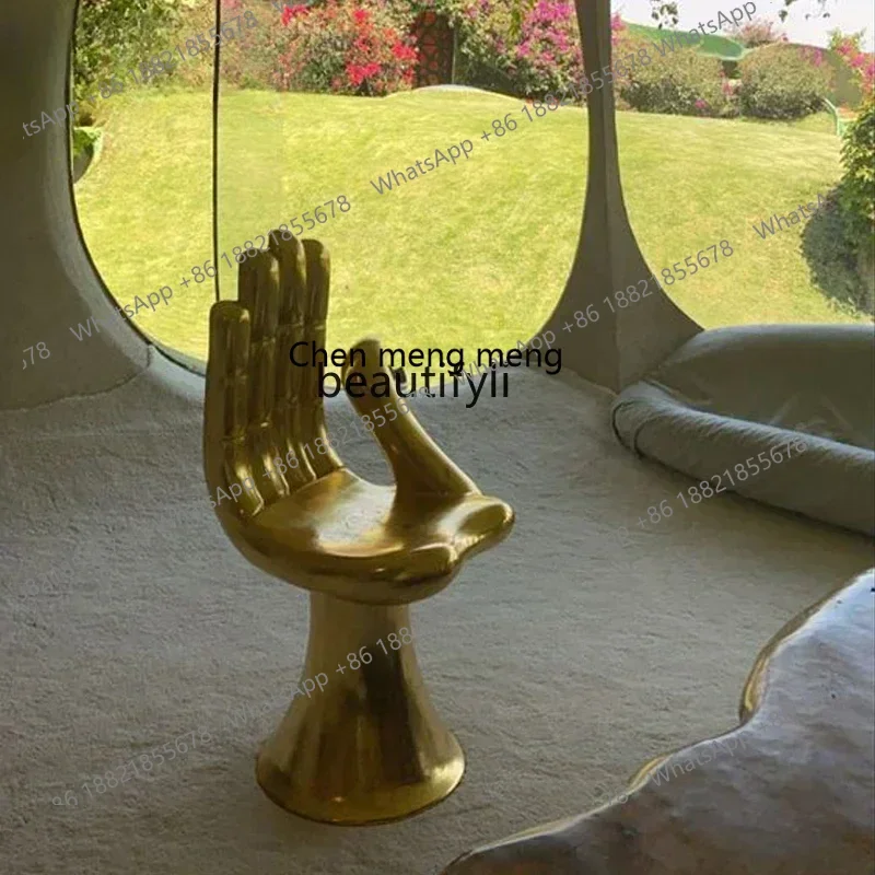 X Customized Nordic Designer Fiberglass Lounge Chair Palm Chair Buddha Hand Chair Shaped Armchair Creative Silver House Photo Se