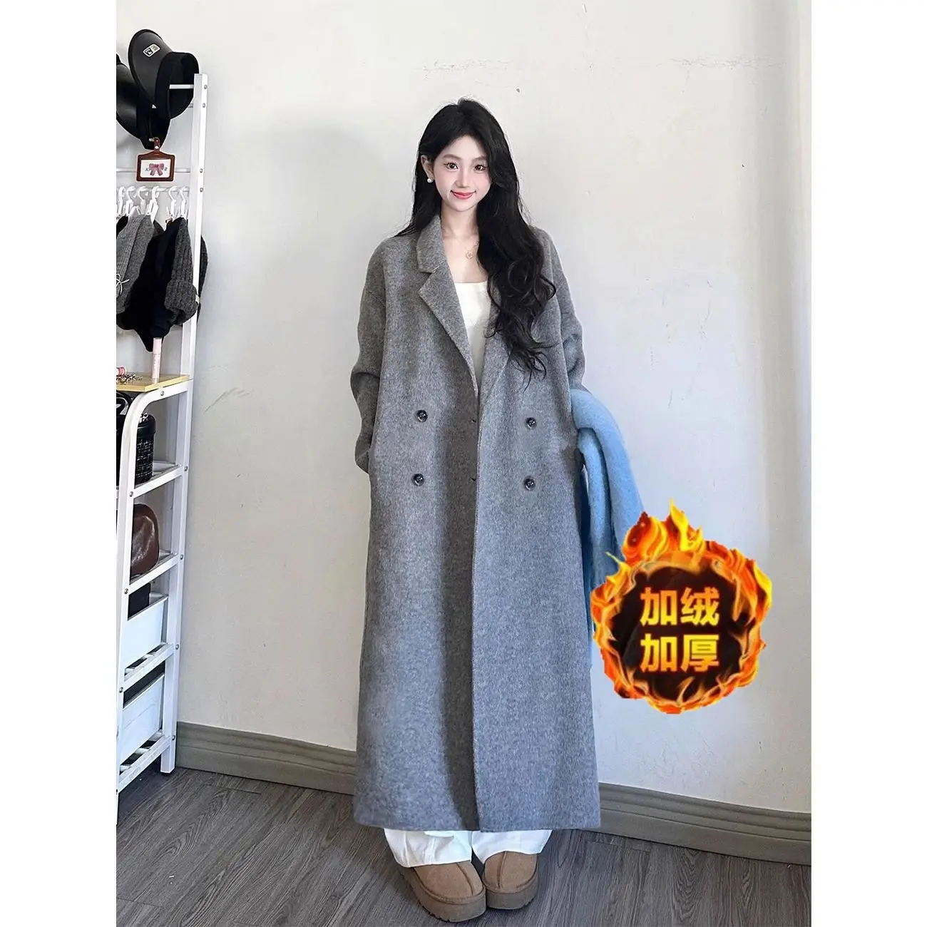 Premium Green Woolen Coat Women's Mid length 2026 Autumn/Winter New Korean Version Small Cowhorn Button Woolen Coat Commuter V46