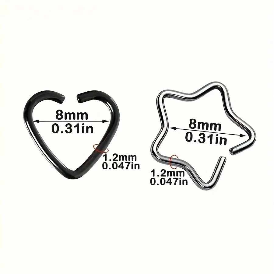 1pcs/4pcs Stainless Steel Hollow Heart/Star Shape Earrings Nose Rings Suitable For Daily Wear Non-Piercing Jewelry For Woman