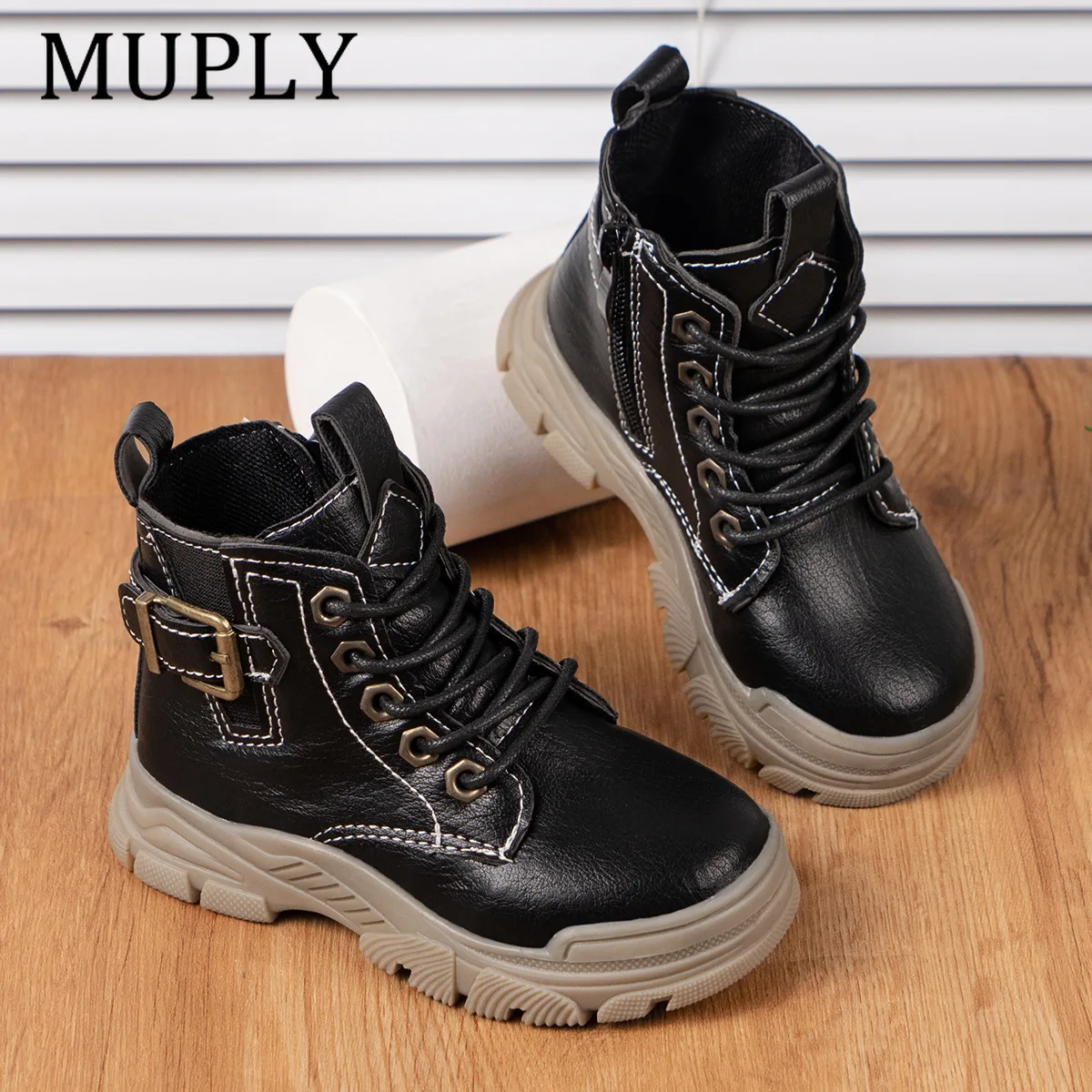 New Kids Leather Chelsea Boots Waterproof Children Sneakers Beige Toddler Snow Boots Girl Winter Shoe Boy
