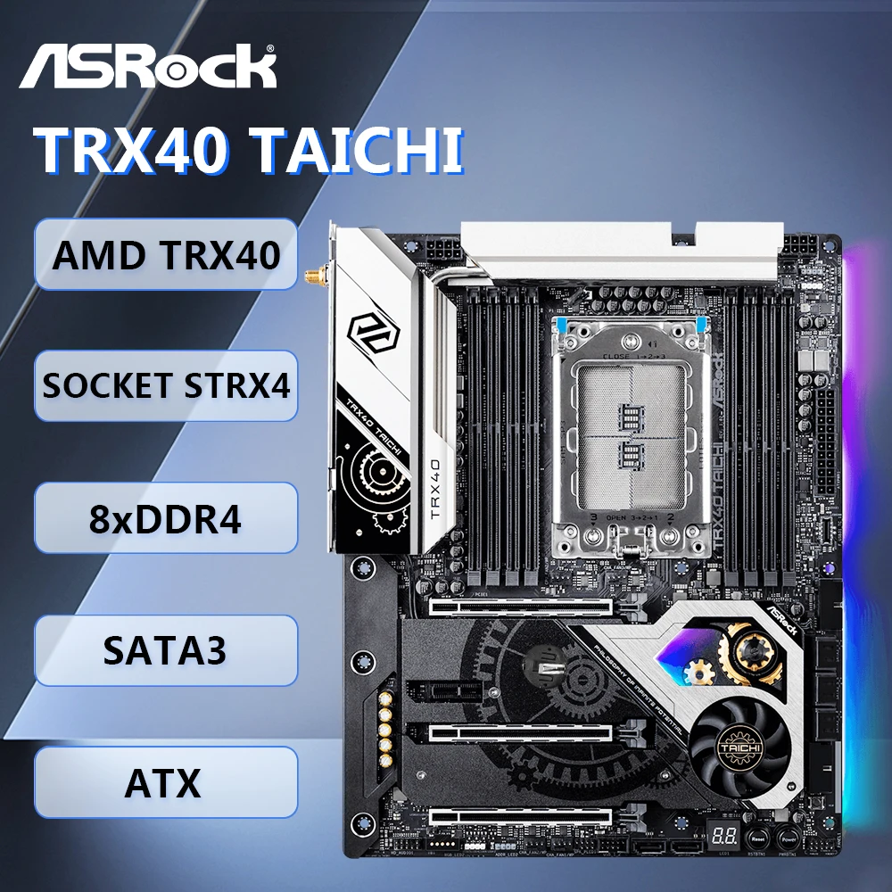 

Материнская плата ASRock TRX40 Taichi ATX AMD TRX40 с разъемом sTRX4 DDR4 SATA3 M.2 SPDIF WIFI для процессоров AMD Ryzen 3-го поколения