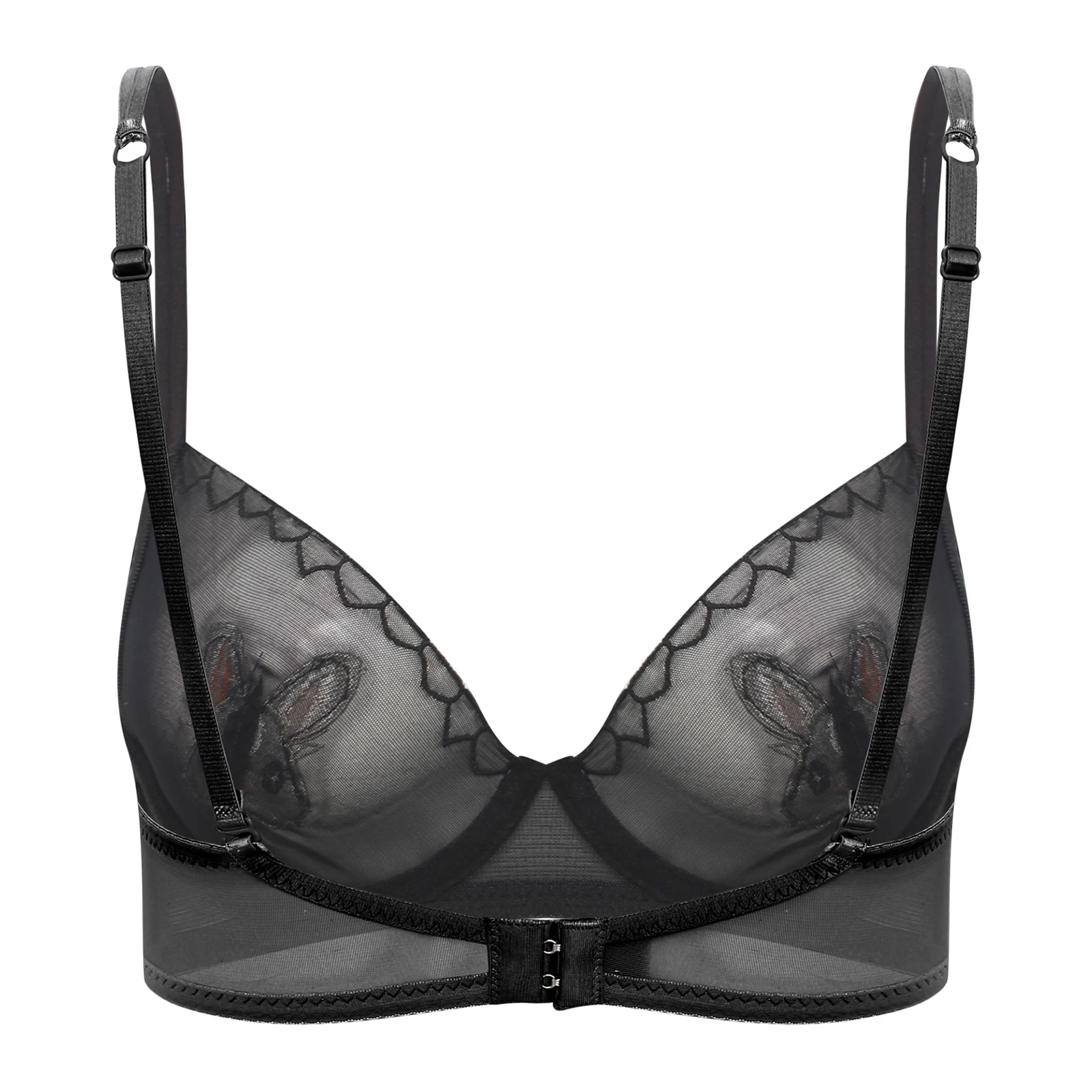 حمالة صدر نسائية بقماش شفاف 3/4 كوب من Underwire شفافة من خلال تطريز أرنب كرتوني حمالة صدر غير مبطنة ملابس داخلية علوية #4