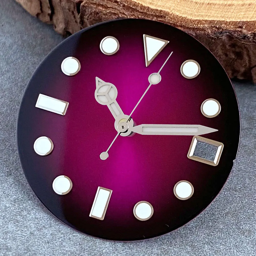 

Sterile 29mm Gradient Sunburst Purple Watch Dial Parts Green Luminous Fit for NH35 NH36 NH38 NH70 NH72 Movement Date