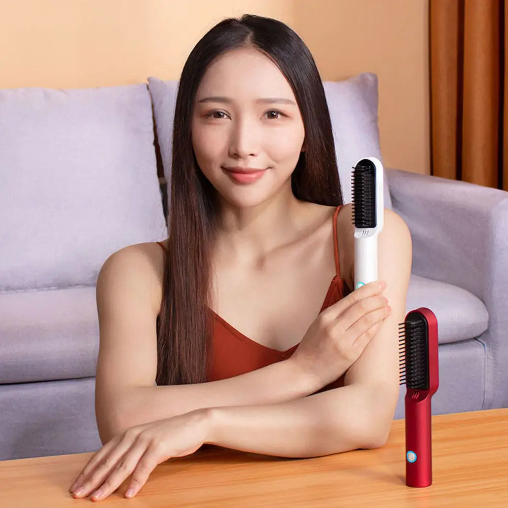 1Set Lightweight Unbreakable Hair Straightener Brush Comb with USB Charging Professional Hairdressing Accessory for All Hair