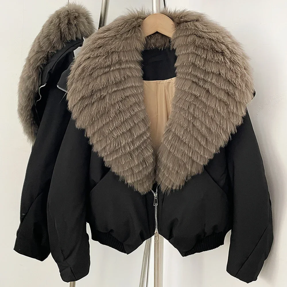 OFTBUY Kurze Reißverschluss-Pufferjacke für Damen, Neue Winter-Warmbekleidung, Daunenjacke mit Echtfuchspelzkragen, Naturpelz – Detail 20