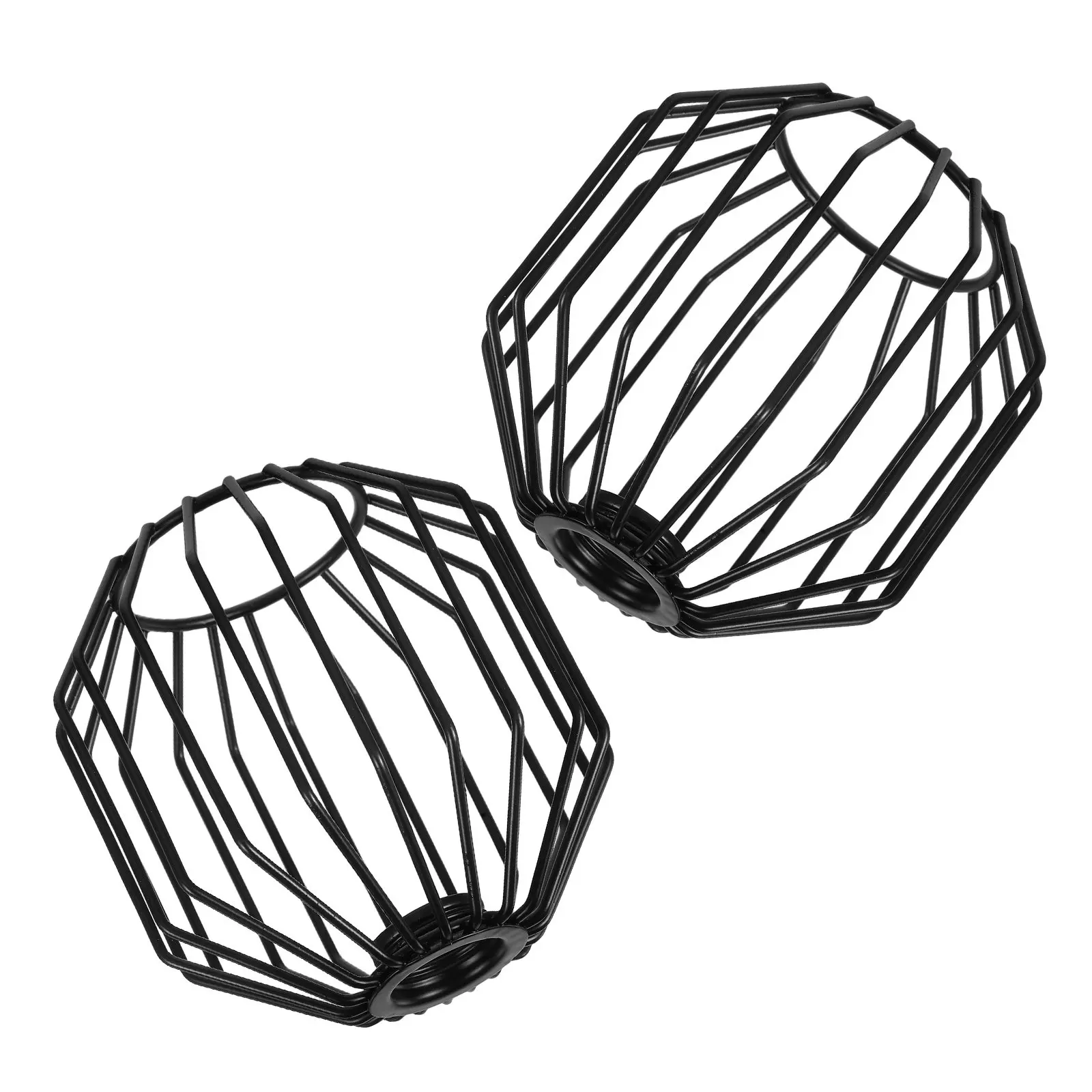 2Pcs Industrial Iron Wire Birdcage Lampshade Vintage Black Metal Cage Lamp Shade for Pendant Hanging Light Replacement Rustic