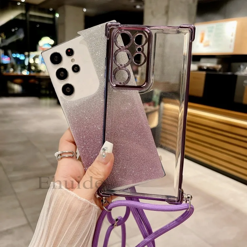 Shockproof Case For Xiaomi Redmi Note 15 Pro 15C 14C 14 13 POCO X8 X7 X6 F8 Glitter Crossbody Cord Lanyard Strap Plating Cover