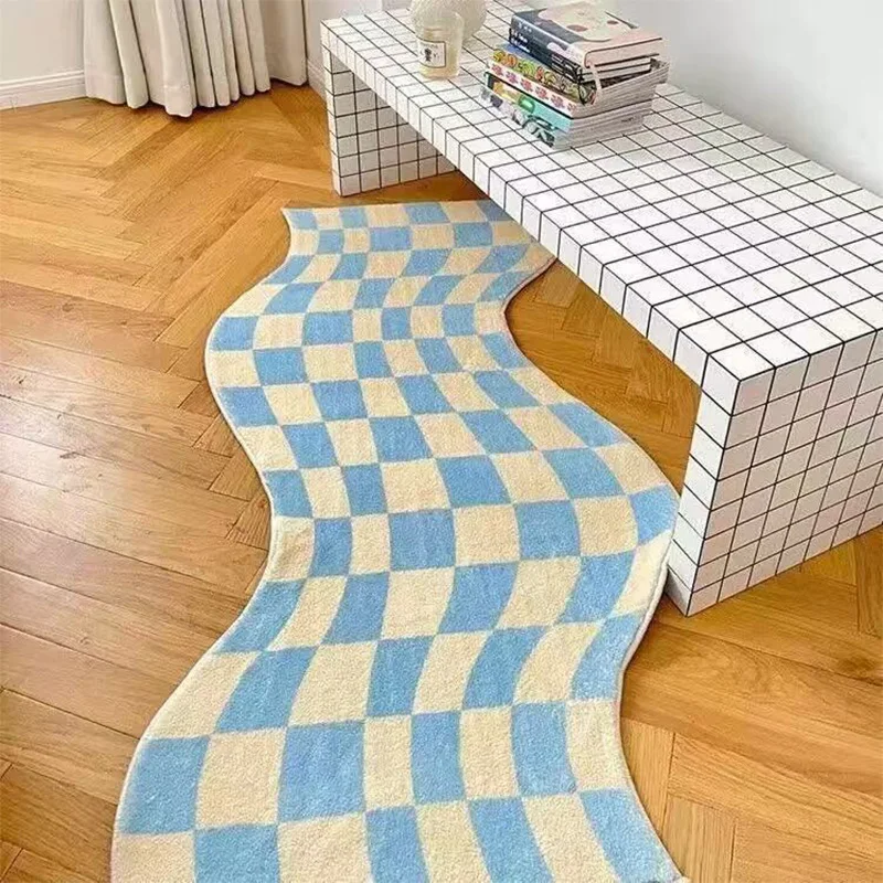 

Bedroom Bedside Carpet Modern Chessboard Irregular Strip Rug Simple Plaid Living Room Floor Mat Girl Room Decoration Carpet Cute