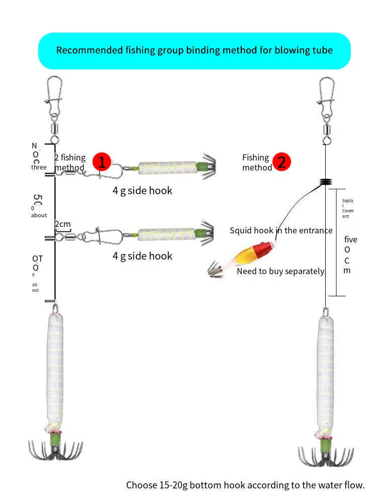 Earthen Cannon Hooks Fishing Set Blow Tube Hooks Strong Glow-in-the-Dark Squid Hooks Blow Tube Boy Hooks Octopus Squid Hooks