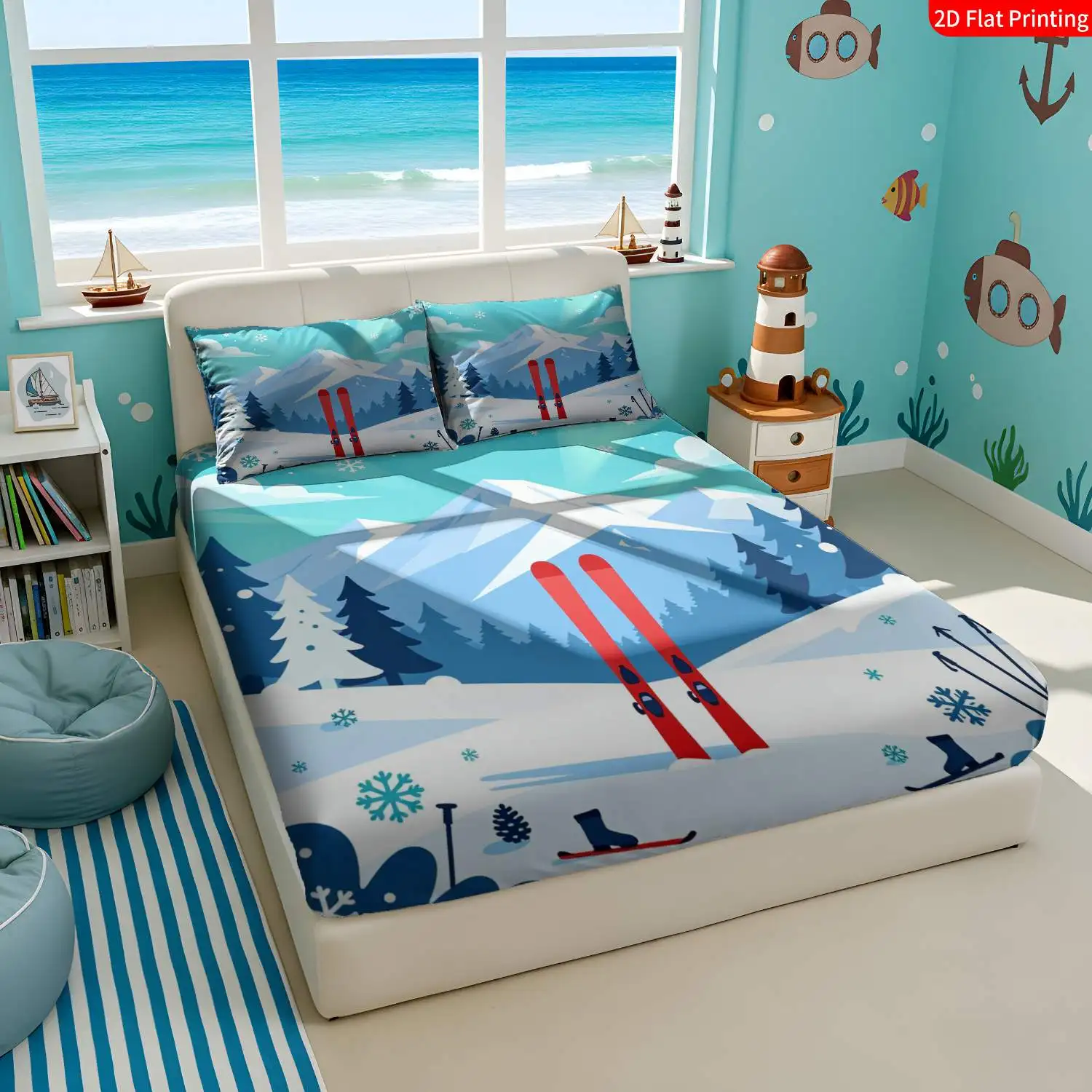 3-Piece Mattress Protector Set, 2D Flat Print Bed Sheet, Modern Minimalist Winter Ski Resort Theme, Snow Mountain and Pine Trees, Machine Washable Bed Cover, 2D Flat Print Mattress Protector, Stain-Resistant, Cozy, Mattress Cover Suitable for All Seasons, Easy to Care For, Suitable for Home Bedrooms, Essential for Dormitories and Rentals, Master Bedroom and Guest Room Decoration, Dust-Proof and Dirt-Resistant, High Elasticity, Fits Various Sizes