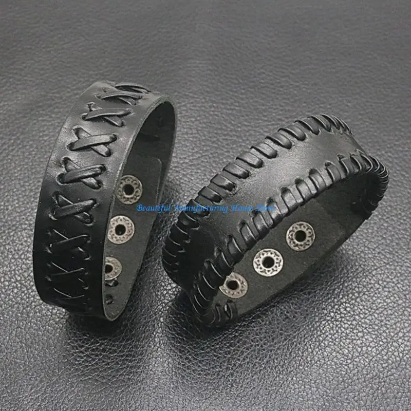 

E56A Stylish Men Wrist Wrap Imitation Cow Leather Wristband Punk Inspired Cuff Bracelet Jewelry for Everyday and Party Wear