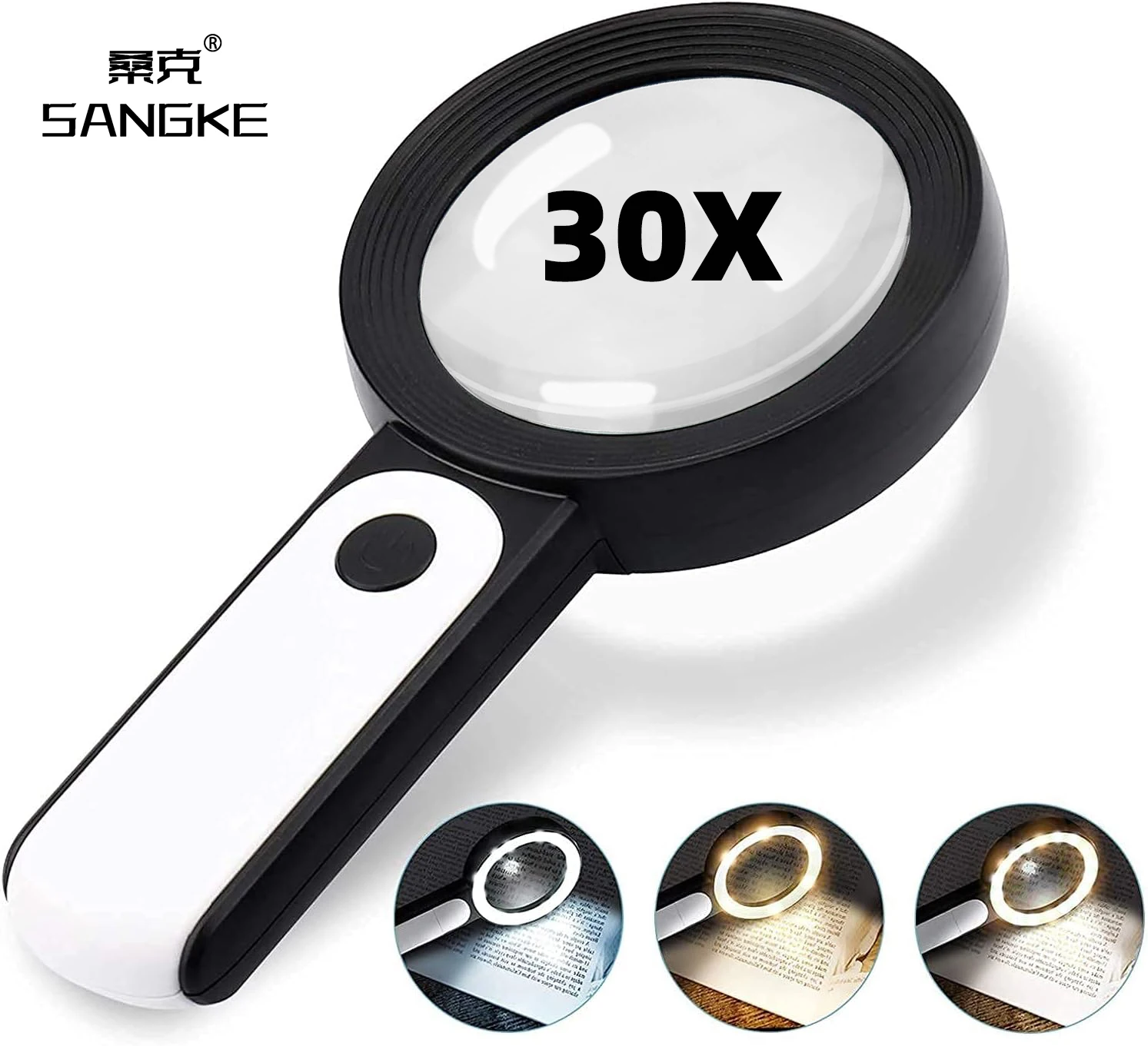 30X Magnifying Glass with Light, Double Glass Lens Handheld Illuminated Magnifier Reading Magnifying Glass for Seniors Coin, Map