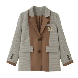 Giacca da abito scozzese donna stile britannico primavera autunno colore abbinato nicchia abito Casual Blazer giacche da donna Traf Zevity