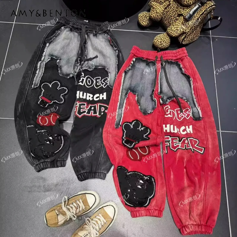 2025 Winter Nieuwe Europese Stijl Rits Patchwork Wijde Pijpen Broek Fleece Gevoerde Afslankende Casual Joggingbroek Voor Dames Y2k Broek