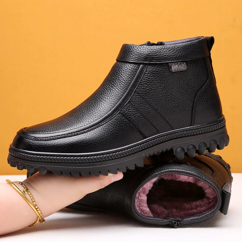 Men's cotton shoes with plush insulation for winter 2026  middle-aged and elderly shoes leather shoes for men