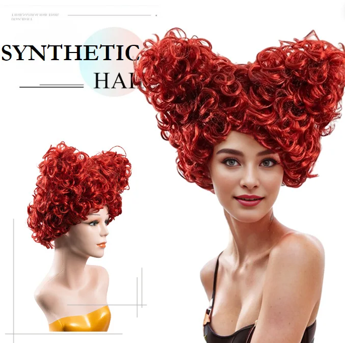 

Synthetic Red Twin Horn Wig Curly Cosplay Alice Inspired Queen Costume Heat Resistant Fiber Anime Party Accessories