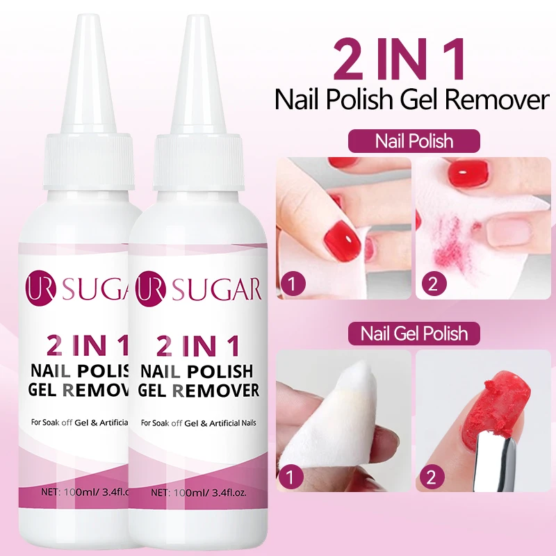 UR SUGAR 100ml 2 en 1 Removedor de Esmalte de Uñas en Gel, Líquido 1/2PCS, Fórmula Suave de Limpieza Rápida para Remover Esmalte de Gel, Cuidado de Manicura