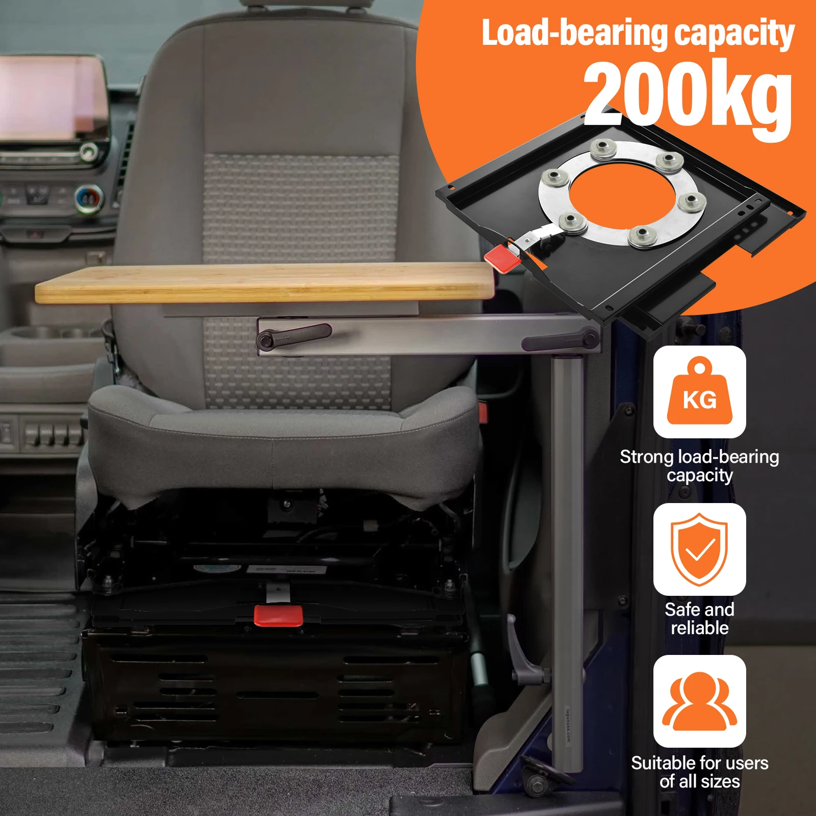 Drehbare Autositzbasis, robuste Stahlplatte, drehbare Autositzbasis, 200 kg Tragfähigkeit, Hocker, Schwenkplatte, Ersatz – Detail 7