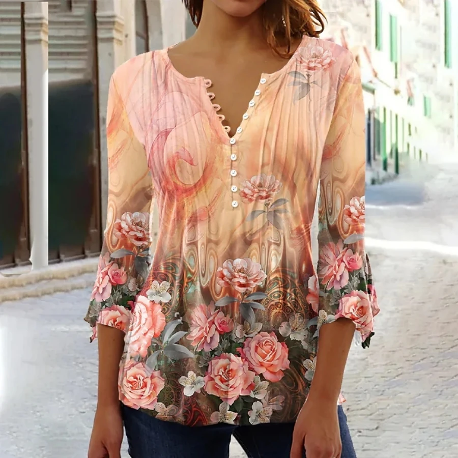 Fashion Temperament Woman Shirt Casual Elegant Shirt Woman Printed Blouse Street Weekend Top