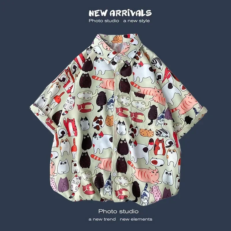 

Men Street Fashion Summer Daily Shirt Hawaiian Cartoon Print Casual Loosegraphic t shirtsshirtsmen clothingt shirt for menshirtt