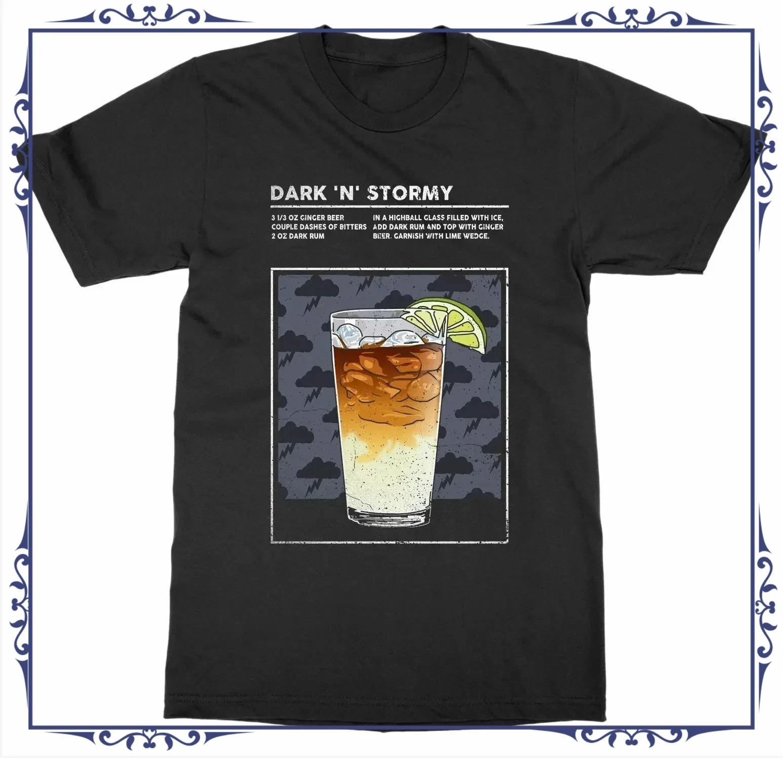 Mixed Drink Dark 'n' Stormy Cocktail Alcohol Booze Bartender T-Shirt 100% Cotton O-Neck Summer Short Sleeve Casual Mens T-shirt