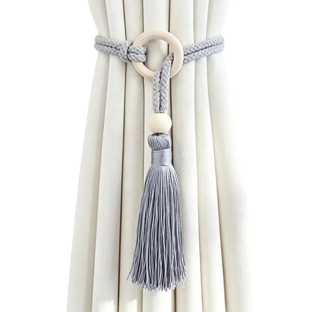 Fabric Adjustable Curtain Tassel Tiebacks 54 cm Length 4.5 cm Width Set of 4 No Drill for Smooth Curtain Holding