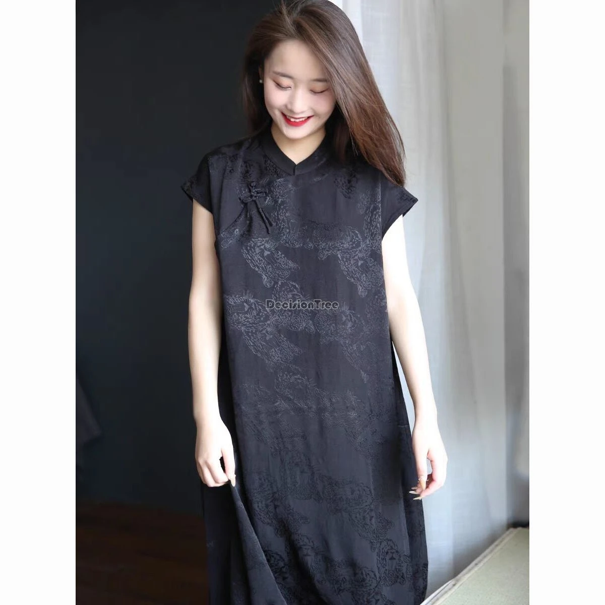 2024 chinese style literature art vintage qipao dress ethnic style jacquard cotton linen qipao graceful temperament tea garment