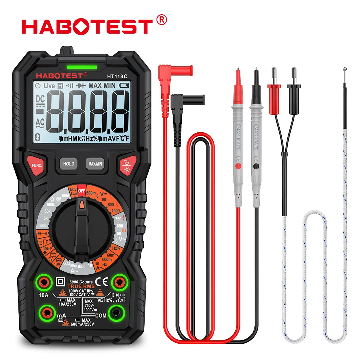 HABOTEST HT118 Digital Multimeter AC/DC NCV Counts Professional Multimeter Auto Range Ture RMS Voltage Current Ohm Hz Tester