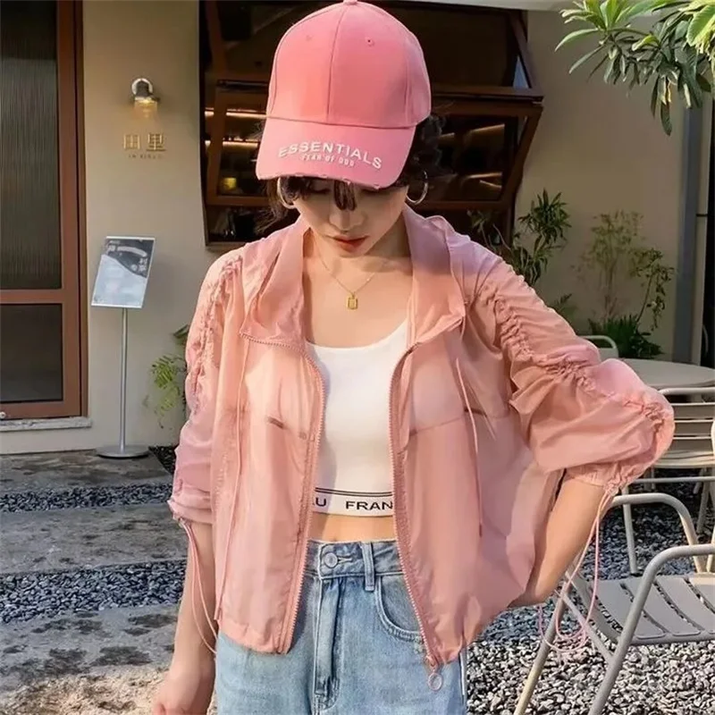 2025 Nowy letni damski płaszcz plażowy z kapturem Kobieca moda z długim rękawem Odzież przeciwsłoneczna Kurtka damska Casualowa odzież wierzchnia