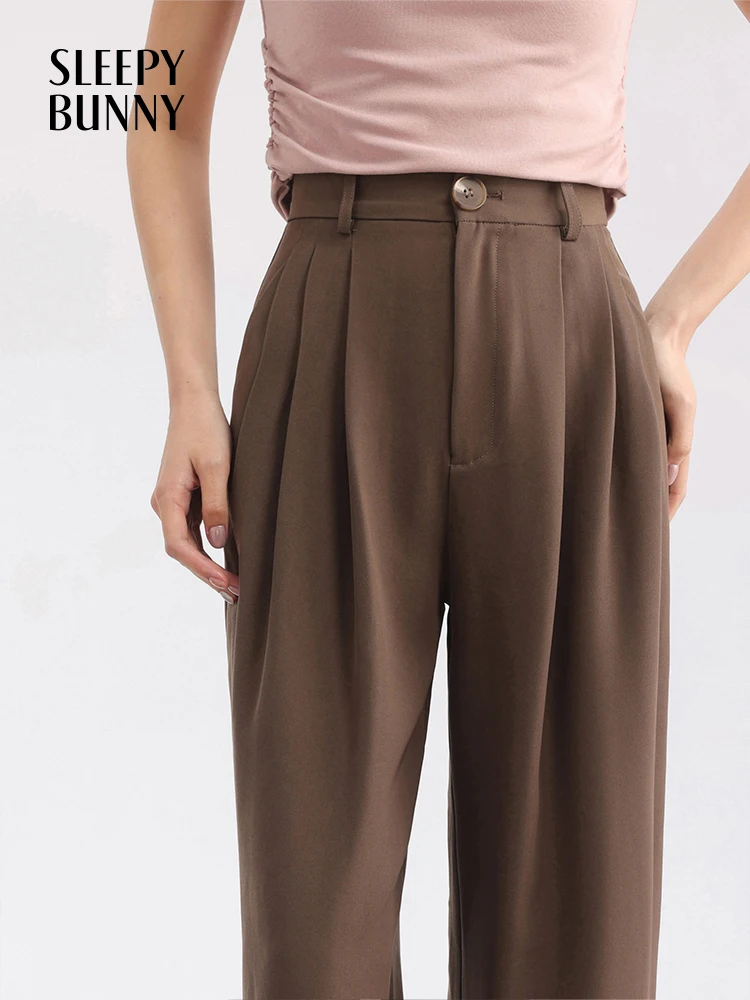Elegant High-Waist Wide-Leg Suit Pants for Women–Loose-Fit,Draped Straight-Leg Trousers, Trendy Relaxed Office Chic Spring Style