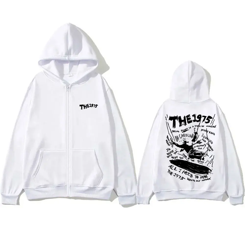 Rock Band The 1975 about You Being Funny in A Foreign Language Zipper Hoodie Men Women Vintage Casual Oversized Zip Up Jacket