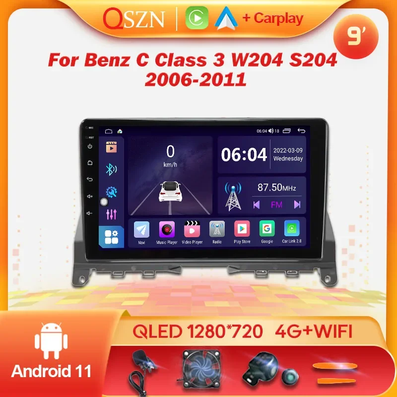 

QSZN For Benz C-Class 3 W204 S204 2006 - 2011 Android 12 Car Radio Multimedia Video Player GPS CarPlay 4G Head Unit No 2din DVD