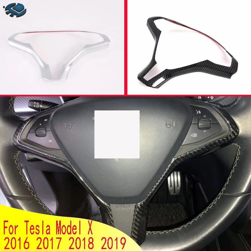 For Tesla Model X 2016 2017 2018 2019 Car Accessories ABS Chrome Steering Wheel Panel Cover Bezel Trim Insert Badge Molding